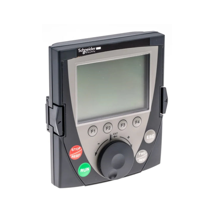 Schneider Electric VW3A1101 remote display for Altivar drives, LCD screen with navigation keys for easy monitoring and drive configuration.